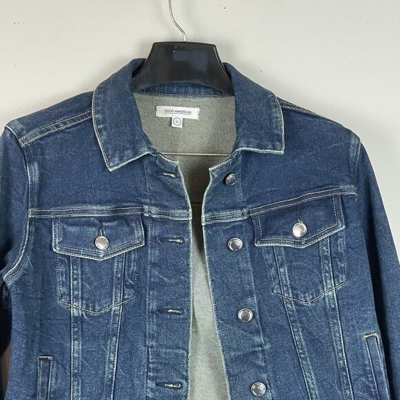 Good American The Fitted Blue Jean Jacket NWT Size 0 - Picture 4 of 12